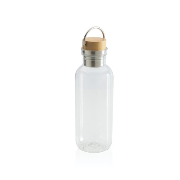 GRS RPET bottle with FSC bamboo lid and handle, transparent