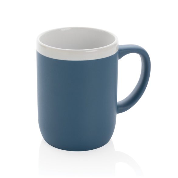 Ceramic mug with white rim, blue