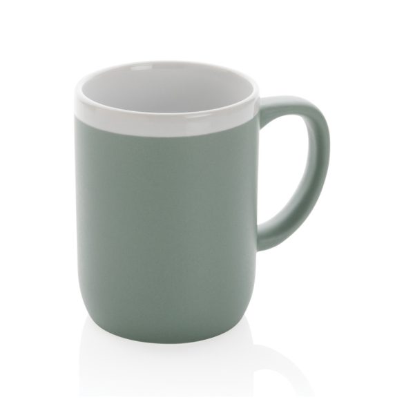 Ceramic mug with white rim, green