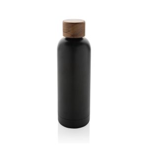 Wood RCS certified recycled stainless steel vacuum bottle, black