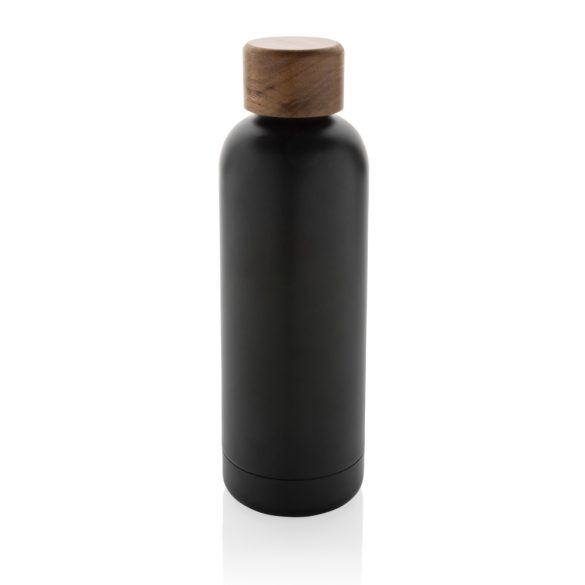 Wood RCS certified recycled stainless steel vacuum bottle, black