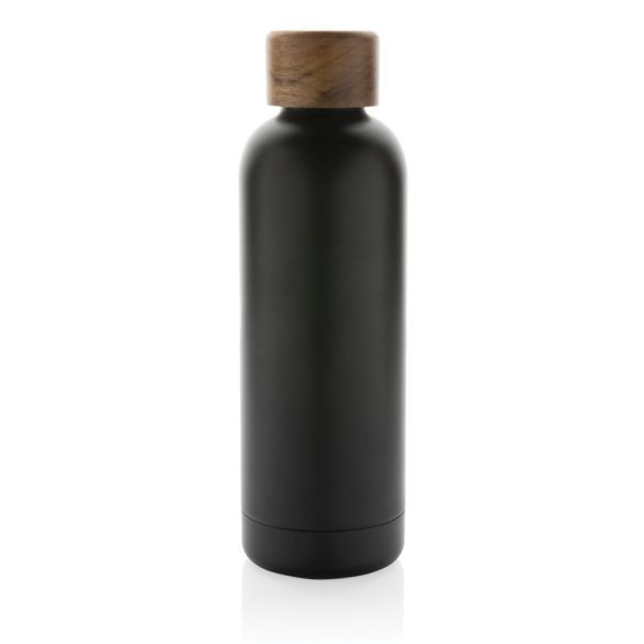 Wood RCS certified recycled stainless steel vacuum bottle, black