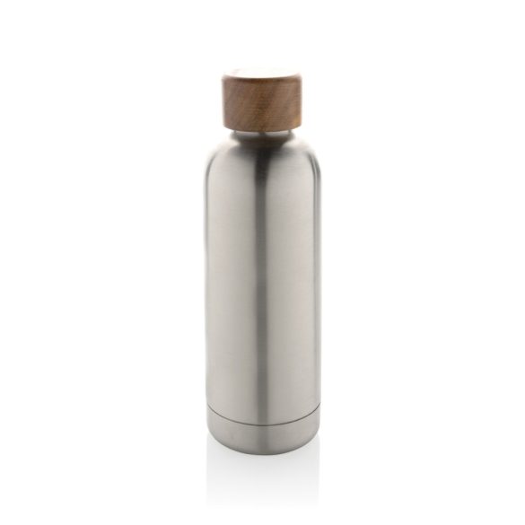 Wood RCS certified recycled stainless steel vacuum bottle, silver