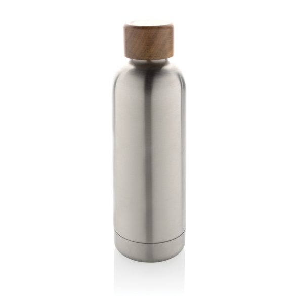 Wood RCS certified recycled stainless steel vacuum bottle, silver