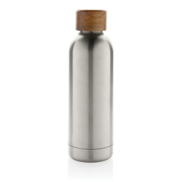 Wood RCS certified recycled stainless steel vacuum bottle, silver