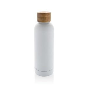 Wood RCS certified recycled stainless steel vacuum bottle, white