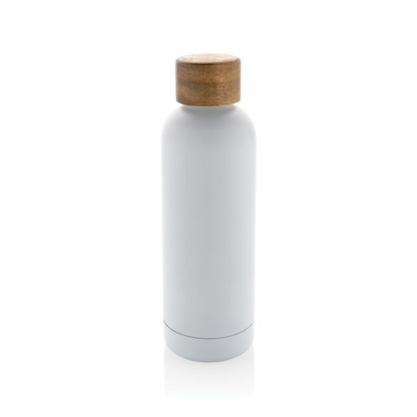 Wood RCS certified recycled stainless steel vacuum bottle, white