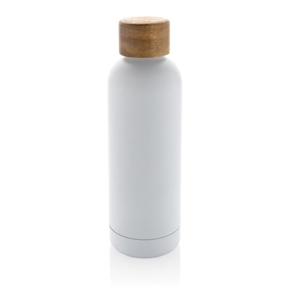 Wood RCS certified recycled stainless steel vacuum bottle, white