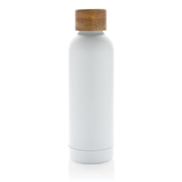 Wood RCS certified recycled stainless steel vacuum bottle, white