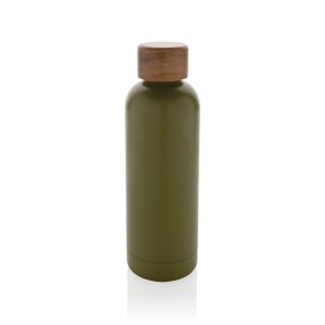 Wood RCS certified recycled stainless steel vacuum bottle, green