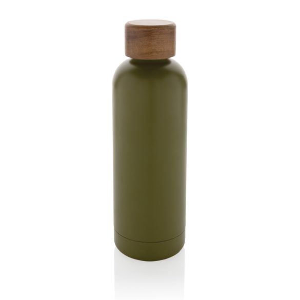 Wood RCS certified recycled stainless steel vacuum bottle, green