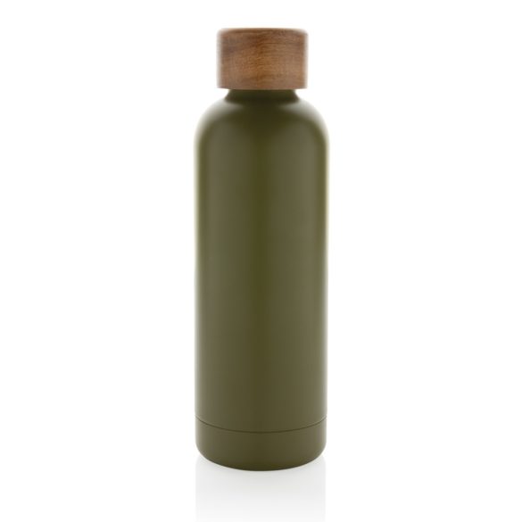 Wood RCS certified recycled stainless steel vacuum bottle, green