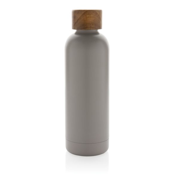 Wood RCS certified recycled stainless steel vacuum bottle, grey
