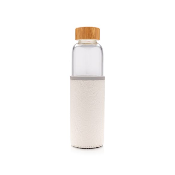 Glass bottle with textured PU sleeve, white