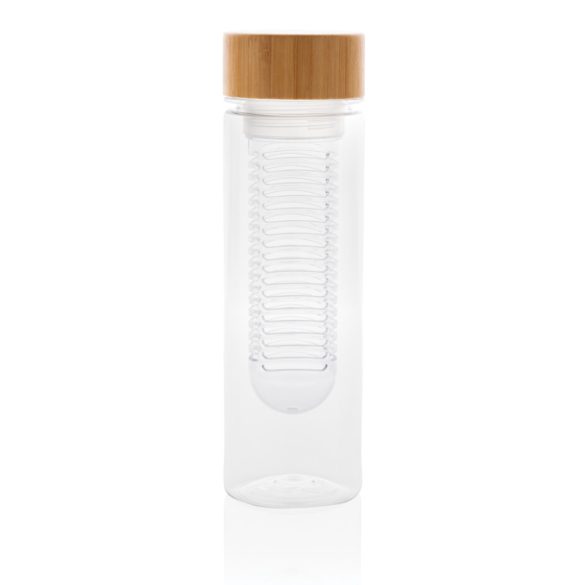 Infuser bottle with bamboo lid, transparent