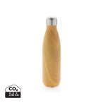 Vacuum insulated ss bottle with wood print, yellow