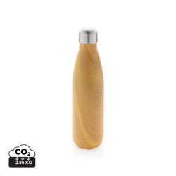 Vacuum insulated ss bottle with wood print, yellow