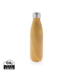   Vacuum insulated stainless steel bottle with wood print, yellow