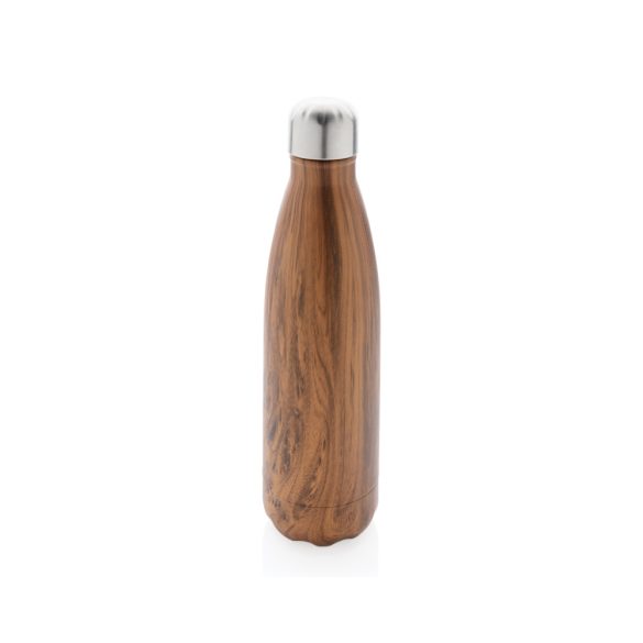 Vacuum insulated ss bottle with wood print, brown