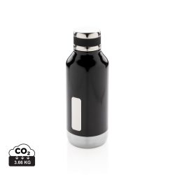 Leak proof vacuum bottle with logo plate, black