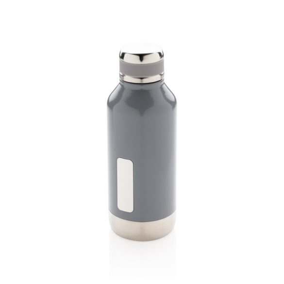 Leak proof vacuum bottle with logo plate, grey