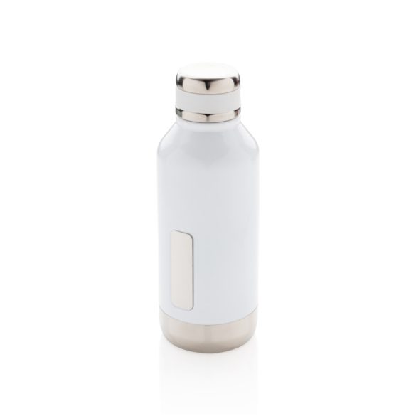 Leak proof vacuum bottle with logo plate, white