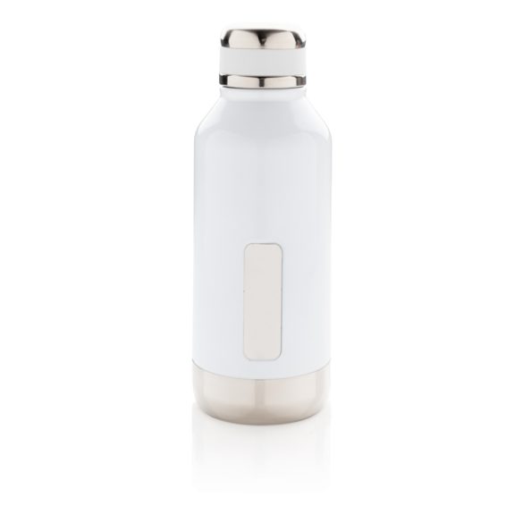 Leak proof vacuum bottle with logo plate, white