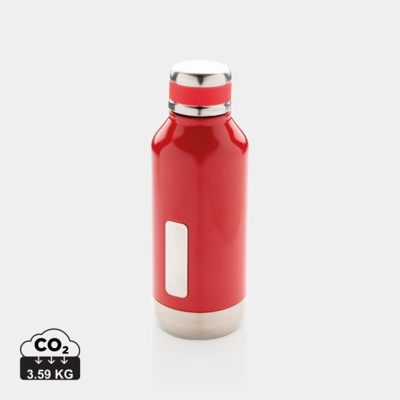 Leak proof vacuum bottle with logo plate, red