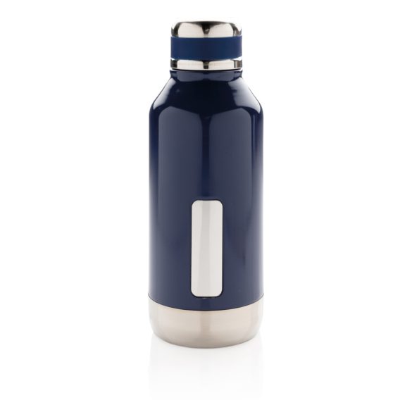 Leak proof vacuum bottle with logo plate, blue