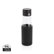 Ukiyo glass hydration tracking bottle with sleeve, black