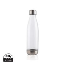 Leakproof water bottle with stainless steel lid, transparent