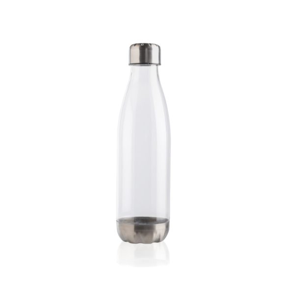 Leakproof water bottle with stainless steel lid, transparent