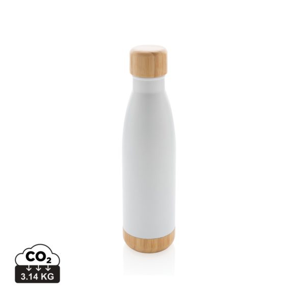 Vacuum stainless steel bottle with bamboo lid and bottom, wh