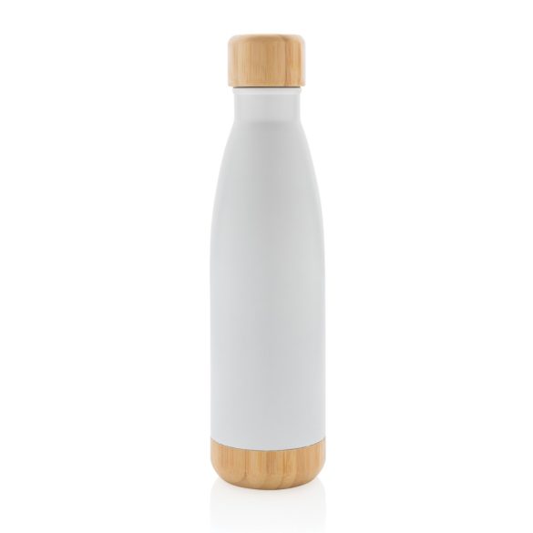 Vacuum stainless steel bottle with bamboo lid and bottom, wh