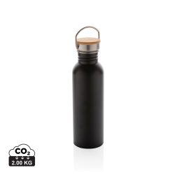 Modern stainless steel bottle with bamboo lid, black