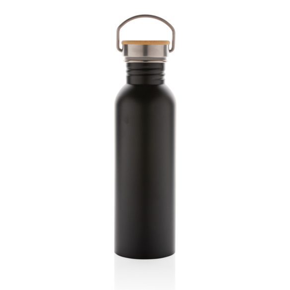Modern stainless steel bottle with bamboo lid, black
