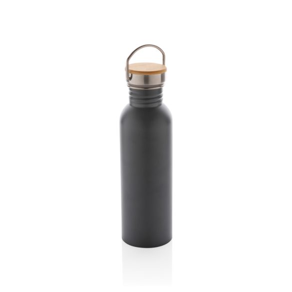 Modern stainless steel bottle with bamboo lid, grey