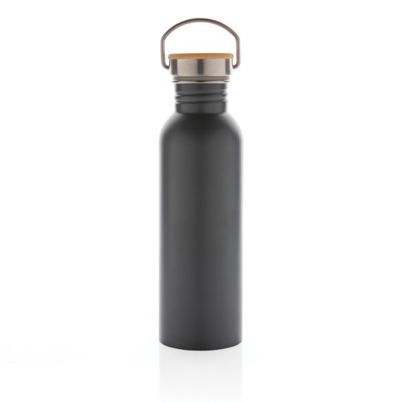 Modern stainless steel bottle with bamboo lid, grey