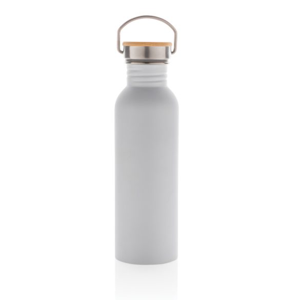 Modern stainless steel bottle with bamboo lid, white