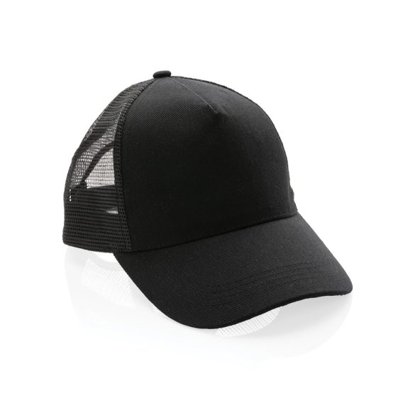 Impact AWARE™ Brushed rcotton 5 panel trucker cap 190gr, black