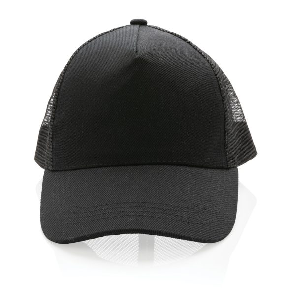 Impact AWARE™ Brushed rcotton 5 panel trucker cap 190gr, black