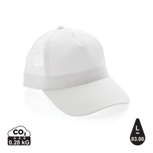 Impact AWARE™ Brushed rcotton 5 panel trucker cap 190gr, whi