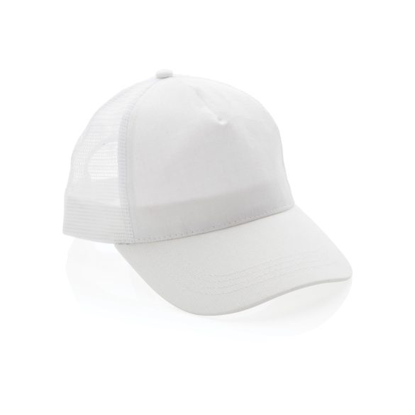 Impact AWARE™ Brushed rcotton 5 panel trucker cap 190gr, white