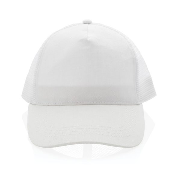 Impact AWARE™ Brushed rcotton 5 panel trucker cap 190gr, white