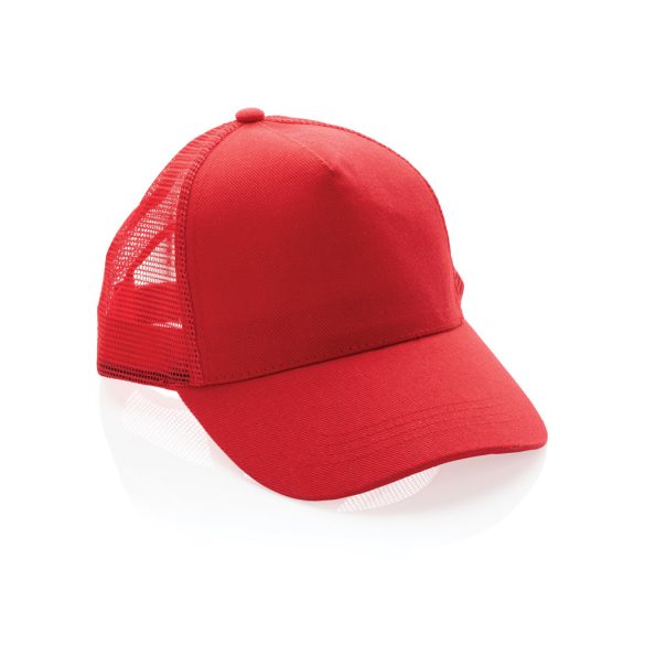 Impact AWARE™ Brushed rcotton 5 panel trucker cap 190gr, red