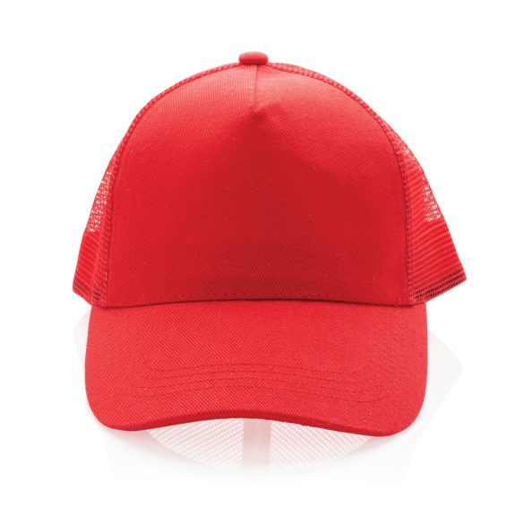 Impact AWARE™ Brushed rcotton 5 panel trucker cap 190gr, red