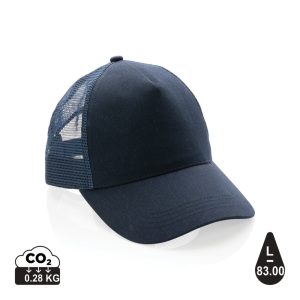 Impact AWARE™ Brushed rcotton 5 panel trucker cap 190gr, nav