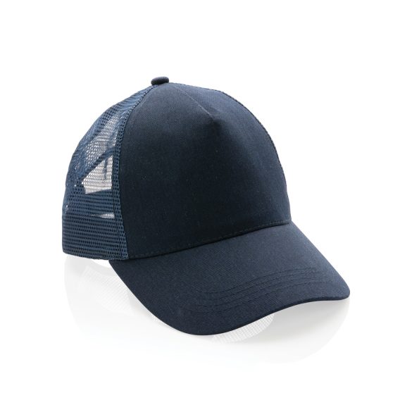 Impact AWARE™ Brushed rcotton 5 panel trucker cap 190gr, navy