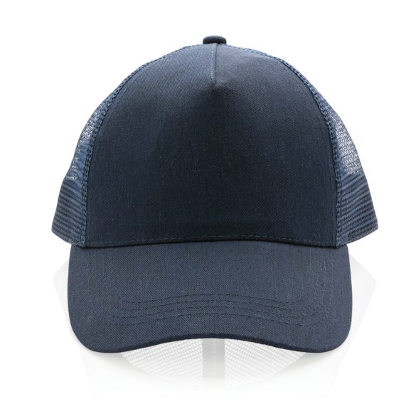 Impact AWARE™ Brushed rcotton 5 panel trucker cap 190gr, navy