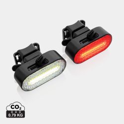   Lumino RCS recycled plastic USB re-chargeable bike light set, black